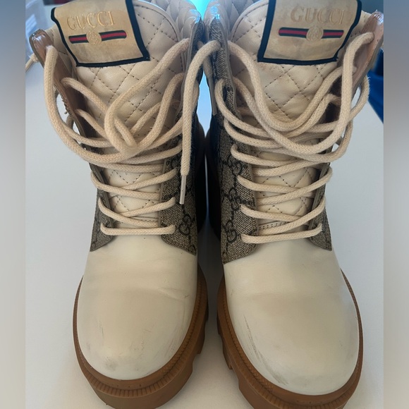 Gucci GG Supreme monogram Napa short logo lace up boots with platform. Size 36.5 - Picture 2 of 9